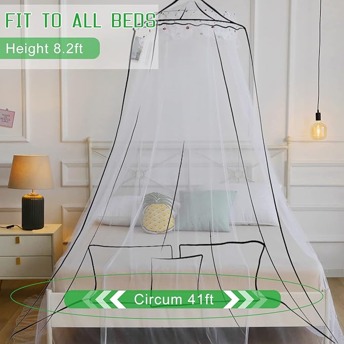 Mosquito Net Bed Canopy for Girls,King Canopy Bed Curtains Queen Size from Ceiling,Dome Mosquito Netting Bed Tent Twin Girls Canopy Bed Decor for Baby Crib,Kid Bed and Adult Beds (White Dome1)