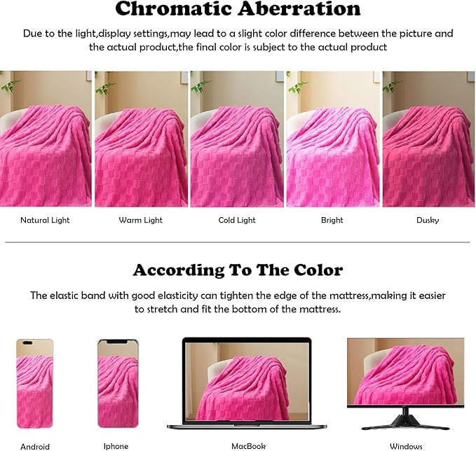 NEWCOSPLAY Super Soft King Blanket Hot Pink Premium Silky Flannel Fleece 3D Checkered Lightweight Bed Blanket All Season Use (Hot Pink Checkered, King(90"x110"))