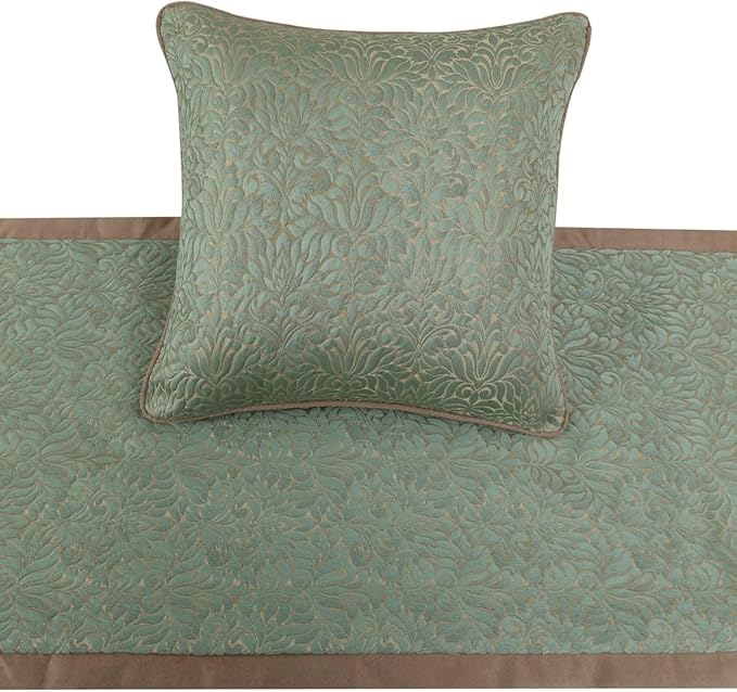 The HomeCentric King/Queen/Twin Blue & Beige Decorative Queen 74"x18" Bed Runner with 2 Pillow Cover, Damask Bed Scarf on Jacquard Fabric - Arabella