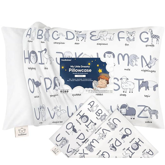 KeaBabies Toddler Pillowcase 13"x18" - Organic Cotton Toddler Pillowcase for Kids, Boys, Girls, Soft & Durable Cotton Cover for Miniature Sleepy Pillows, Cute Colors, Pillow Sold Separately(Alphamals)