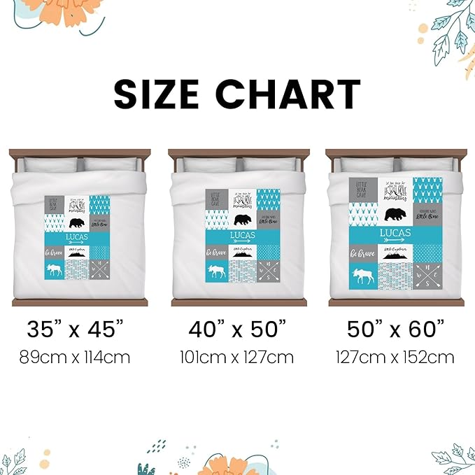 Customzed Baby Blanket for Boys Super Soft Double Layer with Dotted Backing, Monogrammed Receiving Blanket with Cute Woodland Multicolor Printed Blanket, Teal, 40 x 50 Inch