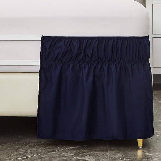MEILA Wrap Around Bed Skirt Three Fabric Sides Elastic Dust Ruffled 18 Inch Tailored Drop,Easy to Install Fade Resistant-Navy Blue, Twin/Full