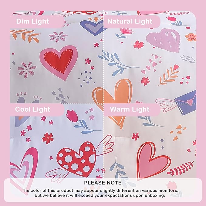 Twin Comforter Set for Girls Kids - 5 Pieces Heart Twin Bedding Sets for Girls Teen, Soft Cozy Bed in A Bag with Sheets