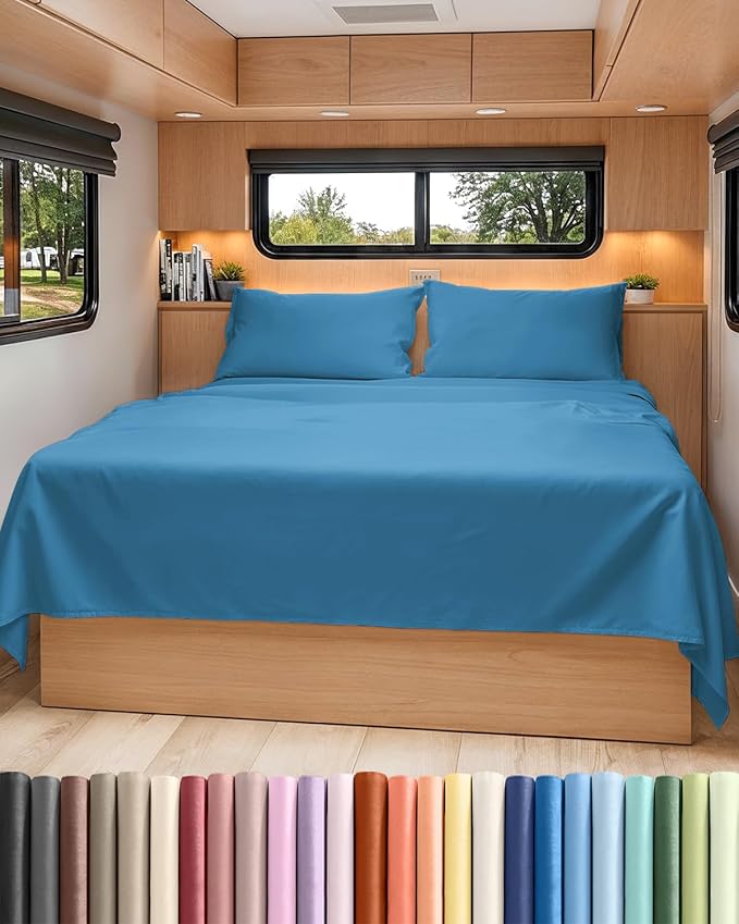 Short Queen RV Size 4 Piece Sheet Set - Comfy Breathable & Cooling Bed Sheets Set - Hotel Luxury Bedding for Women, Men, Kids, Teens, Boys & Girls - Deep Pockets & Ultra-Soft - Oeko-Tex - Denim Blue