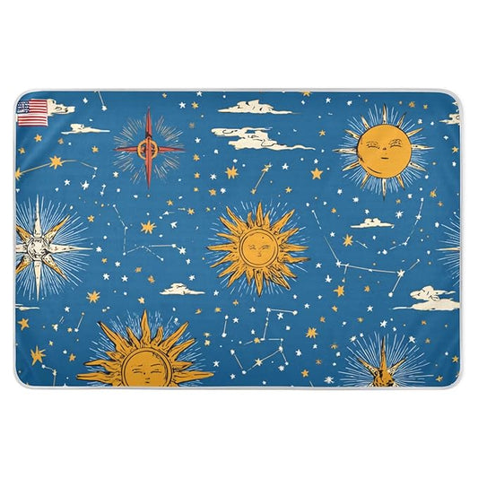 Waterproof Bed Pad Reusable Changing Pad Toddler Mattress Protector Large Pee Pad Baby Diaper Pad Soft Washable Liner Moon Sun Blue