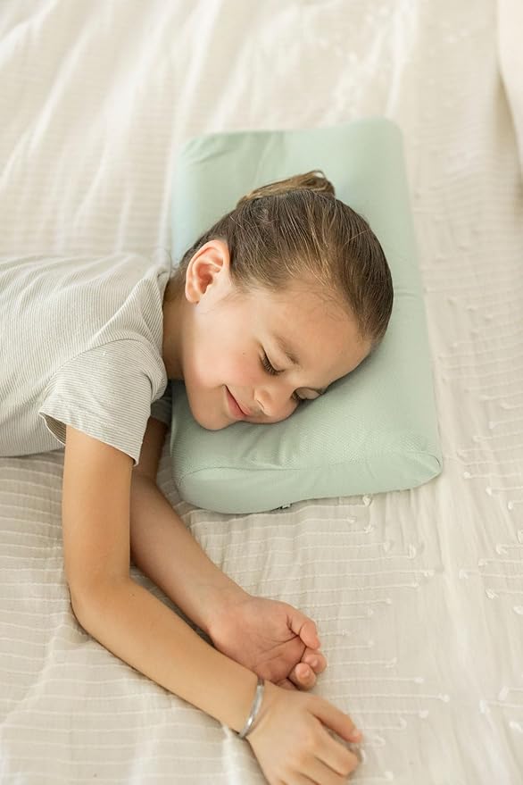 Tiny Twinkle Toddler Pillow with Fitted Pillowcase | Ergonomic Shape with Resilient, Cloud-Like Memory Foam for Comfortable Sleeping | Kids Travel Pillows (Sage)