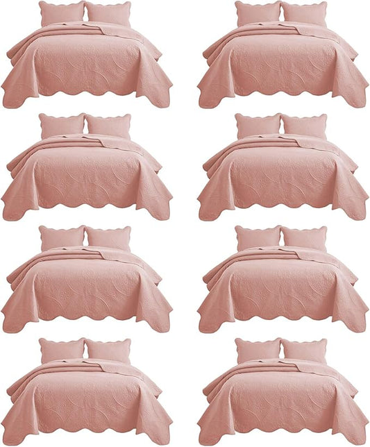 IR Imperial Rooms 8 Pack California King Quilt Bedding Set (118"x106") - Bulk Wholesale for Hotels, Guest Bedroom & Airbnbs - Microfiber Reversible Floral Embossed Quilts Bedspreads (Pink)
