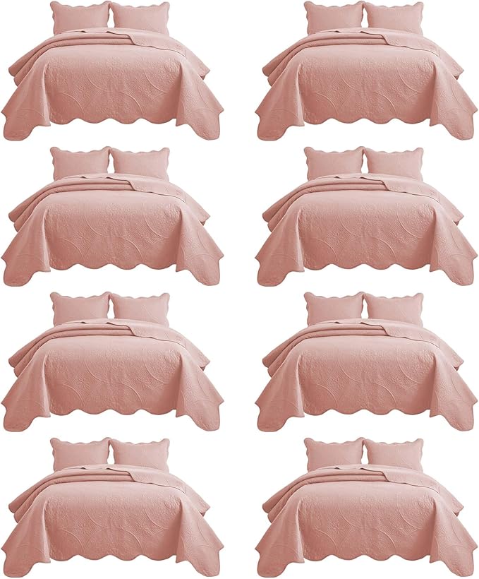 IR Imperial Rooms 8 Pack California King Quilt Bedding Set (118"x106") - Bulk Wholesale for Hotels, Guest Bedroom & Airbnbs - Microfiber Reversible Floral Embossed Quilts Bedspreads (Peach)