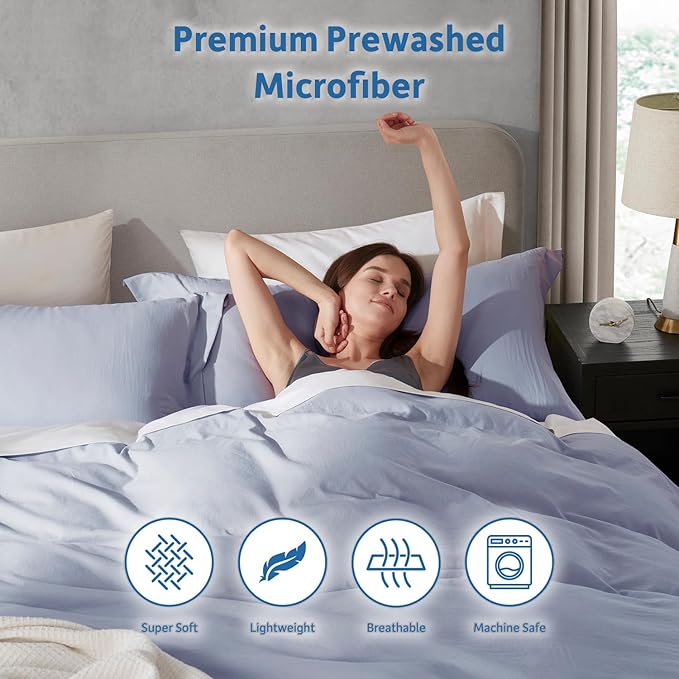Nestl Ice Blue Duvet Cover Queen Size - Soft Prewashed Queen Duvet Cover Set, 3 Piece, with Zipper Closure, 1 Duvet Cover 90x90 inches and 2 Pillow Shams