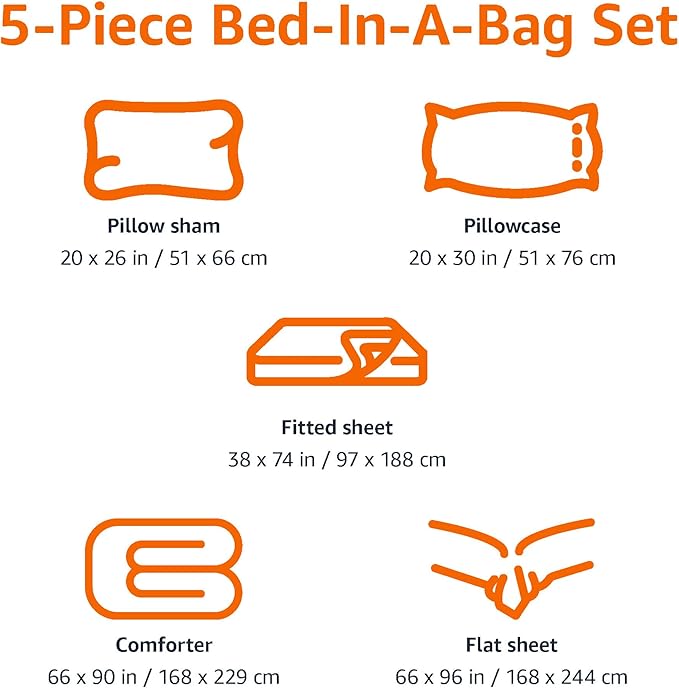Amazon Basics 5-Piece Soft, Easy-Wash Microfiber Kid's Bed-in-a-Bag Bedding Set with Sheet and Comforter, Twin, Unicorn Print