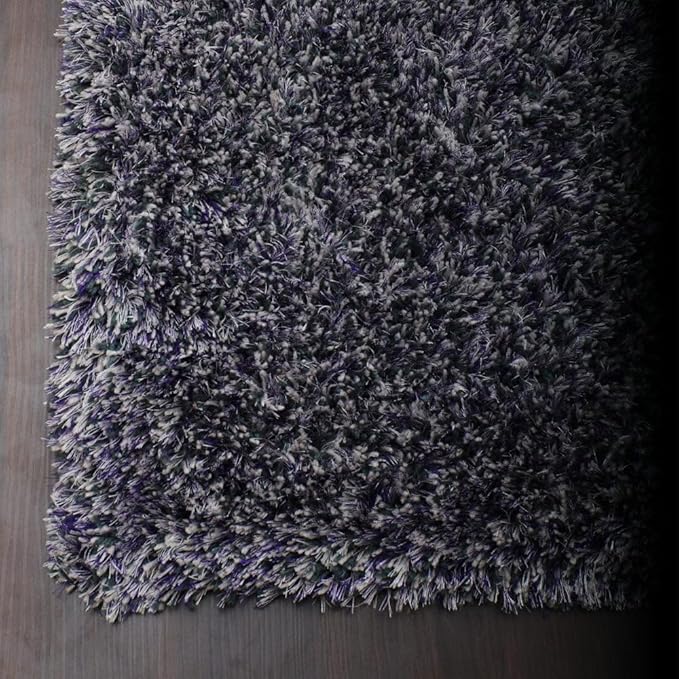 Hand Tufted SHAG Polyester ECO-Friendly Area Rugs - 5'x8', Rectangle, Blue White, Solid Plain Design, High Pile Thick Handmade Anti Skid Rugs for Living Room, Bed Room K00111