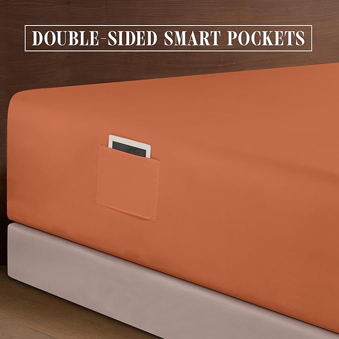 Elegant Comfort Luxurious 1500 Premium Hotel Quality Microfiber 4-Piece Sheet Set, 18-24 Inches Deep - Extra Deep Pocket Sheets - Ultra Soft 4PC Deep Pocket Sheets, King, Coral