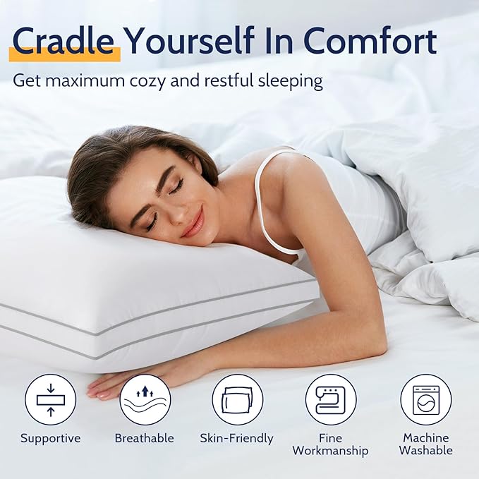 Pillows King Size Set of 2, Gusseted Bed Pillows for Sleeping 2 Pack, Luxury Hotel Quality, Supportive King Pillow with Soft Down Alternative for Back Stomach Side Sleepers,Machine Washable