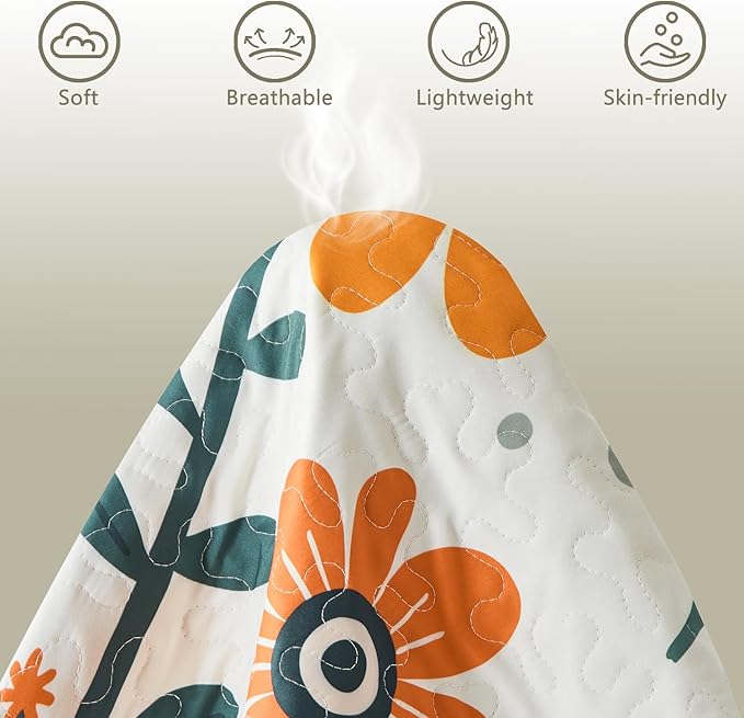 Yogeneg King Quilt Bedding Set,White Orange Botanical Pattern Beige King/Cal King Quilt Set,3 Piece Lightweight Soft Summer Bedspread Coverlet with 2 PIillow Shams,All Season(Beige,110"x96")