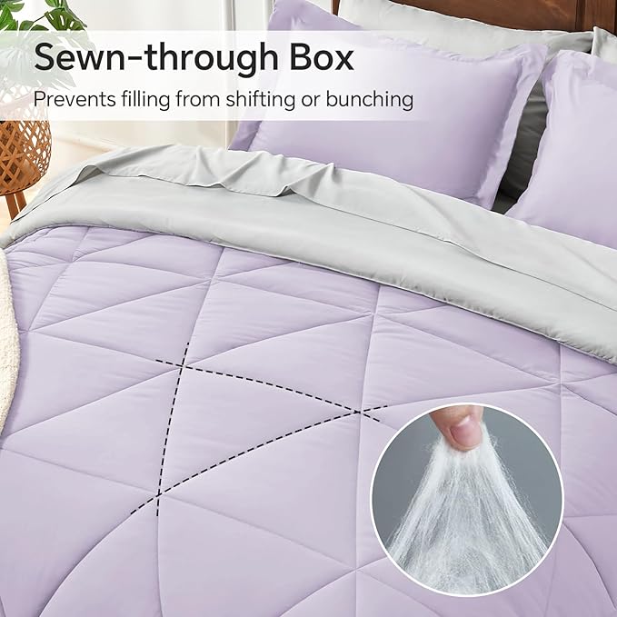 BEDELITE Twin Comforter Set 5 Pieces Bed in A Bag - Soft Microfiber Reversible Lavender Bed Set with Comforters, Sheets, Pillowcase & Sham, Cozy Luxury Bedding Sets for All Season