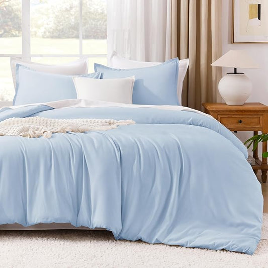 Litanika Comforters Twin XL Size Light Blue, 2 Pieces Lightweight Solid Bedding Set & Collections, All Season Fluffy Bed Set (68x92 Inches Comforter & 1 Pillowcase)