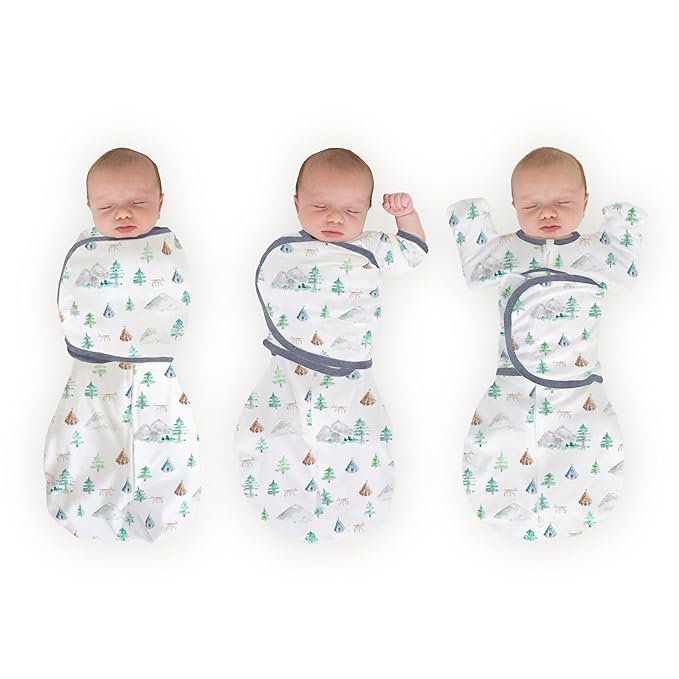 SwaddleDesigns 6-Way Omni Swaddle Sack, Arms Up Swaddle for Newborn, More Options to Calm Startle Reflex, Improves Sleep, 12-18 lbs, Watercolor Mountains & Trees