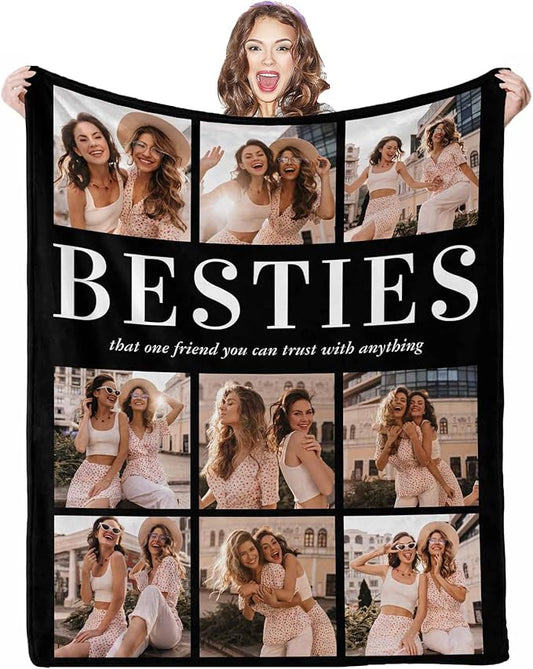 Custom Blankets with Photos and Text, 9 Photos Custom Blankets Best Friend Blanket for Birthdays Christmas Best Friend Sister BFF Girls, 8 Sizes