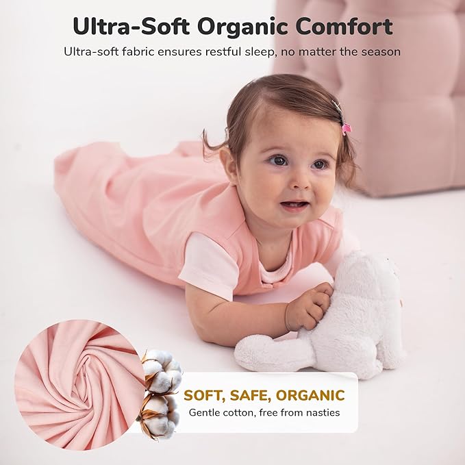 Baby Sleep Sack 1.0 TOG, Organic Cotton Baby Wearable Blanket with Two-Way Zipper, Swaddle Transition Baby Sleeping Bag, All-Season Sleep Sack for Newborn Infant Toddler Boy Girl, 2-Pack, 0-6 Month