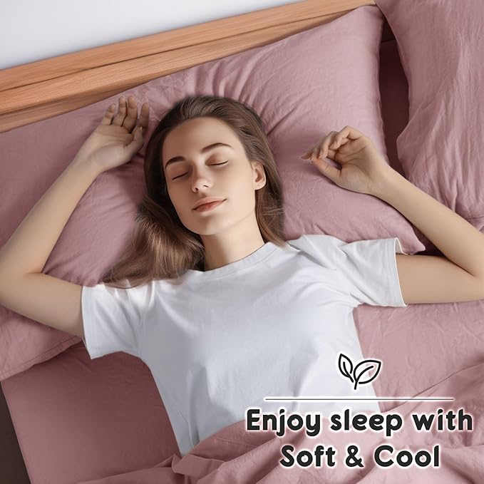 SONORO KATE 100% French Pure Linen Sheets, Breathable and Durable Linen King Size Sheets, Anti-Tear Linen Bed Sheets, Machine Washable, 16 Inch Deep Pocket - 4 Piece (Embroidery Purple, King)