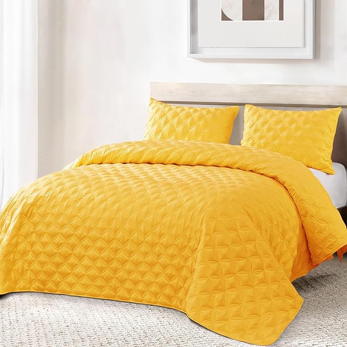 Exclusivo Mezcla King Quilt Set, 3 Pieces Lightweight Quilts King Size with Geometric Ellipse Pattern, Soft Quilted Bedspreads Yellow Coverlets Bedding Set for All Seasons