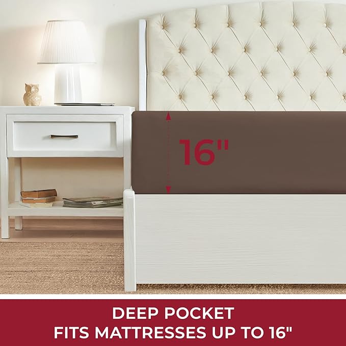 Mellanni California King Fitted Sheet - Iconic Collection Bedding Sheets with up to 16 inch Deep Pocket - Soft & Cooling - Fade & Stain Resistant - 1 PC (Cal King, Dark Taupe)