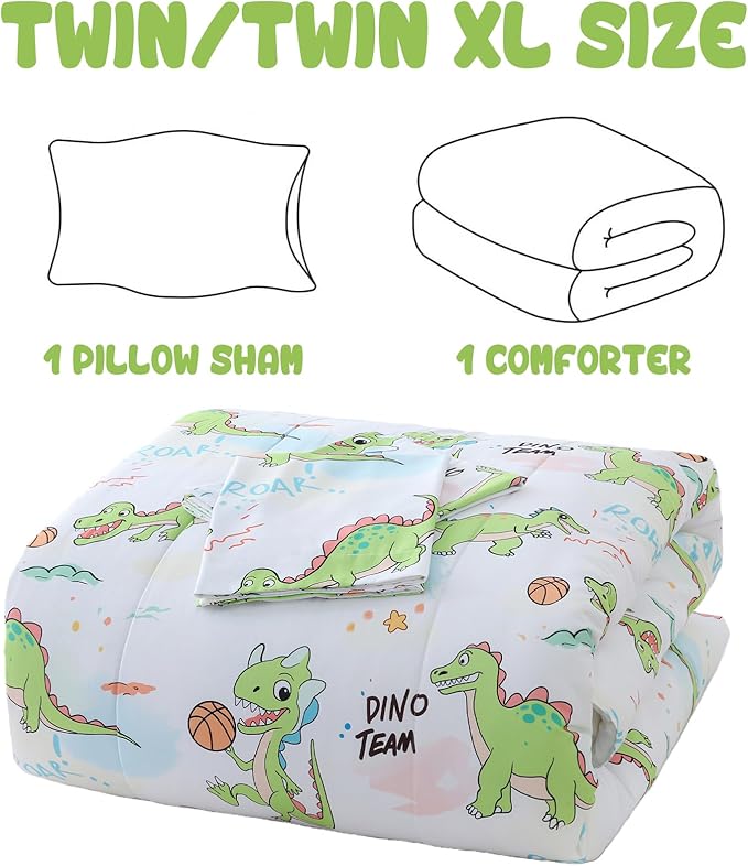 Yibeizi Twin Bed Comforter Set, Kids Lightweight All-Season Comforter Set Cute Dinosaur Pattern Microfiber Breathable Hypoallergenic Soft Oeko-Tex Bedding Comforter Sets