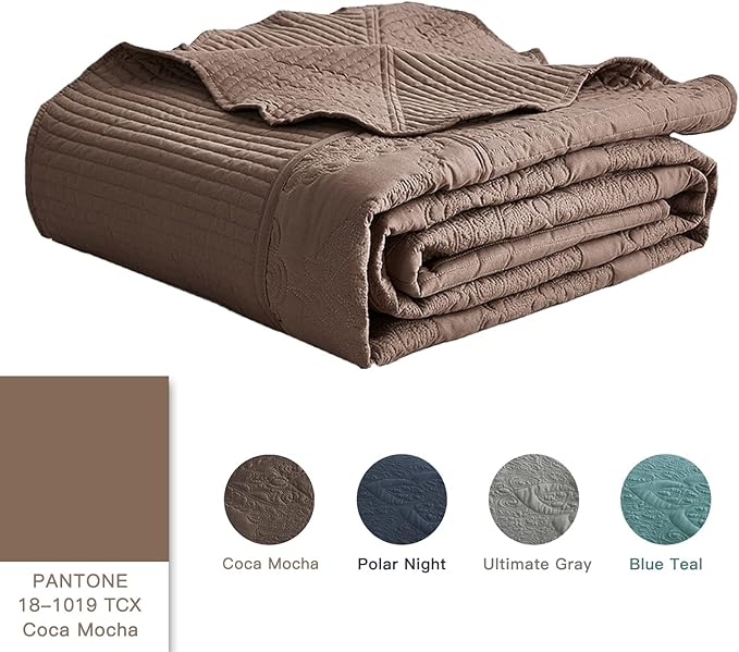 HZ & HY Oversized King Bedspread 128x120 Extra Wide, Quilted Coverlet Bedding Set, Lightweight Thin Comforter, Reversible, 5 Piece, 100% Microfiber, Mocha