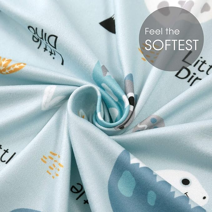 GRSSDER Stretchy Ultra Soft Jersey Knit Fitted Crib Sheets Set 2 Pack, Deep Pocket and Cozy Fits All Standard Crib Mattress Pads Safe and Snug, Happy Dinosaurs Print for Boys and Girls