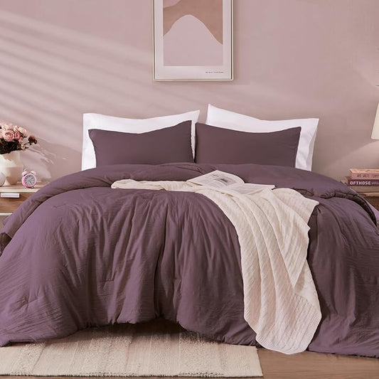 WRENSONGE Full Size Comforter Sets - 3 Pieces Deep Purple Comforter Prewashed Soft Lightweight for All Seasons, Fluffy Down Alternative Comforter Full Size with 2 Pillow Shams