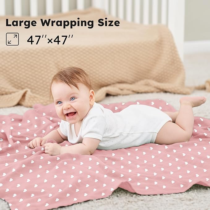 Yoofoss Muslin Swaddle Blankets, Organic Baby Blankets, 47 x 47 Inches Receiving Blanket for Baby Boys and Girls, Baby Essentials for Newborns Soft Breathable