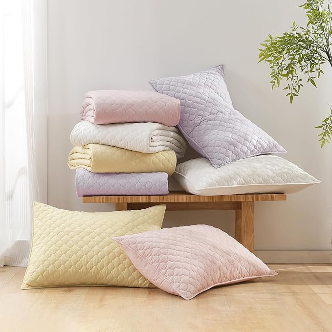 HORIMOTE HOME Quilt Twin Size Light Pink, Lightweight Quilt for Summer Ultra-Soft Microfiber Modern Style Quilted Clouds Pattern Bedspread Quit Set 2 Pieces (1 Quilt and 1 Pillow Sham)