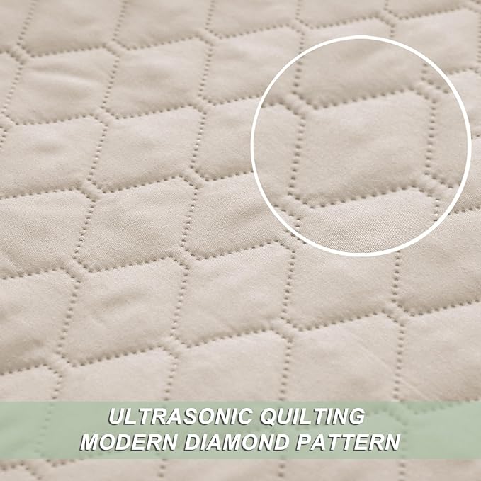Exclusivo Mezcla Reversible Twin Quilt Bedding Set with Pillow Sham, Lightweight Quilts Twin Size, Soft Bedspreads Bed Coverlets for All Seasons - (Brich Beige, 68"x88")