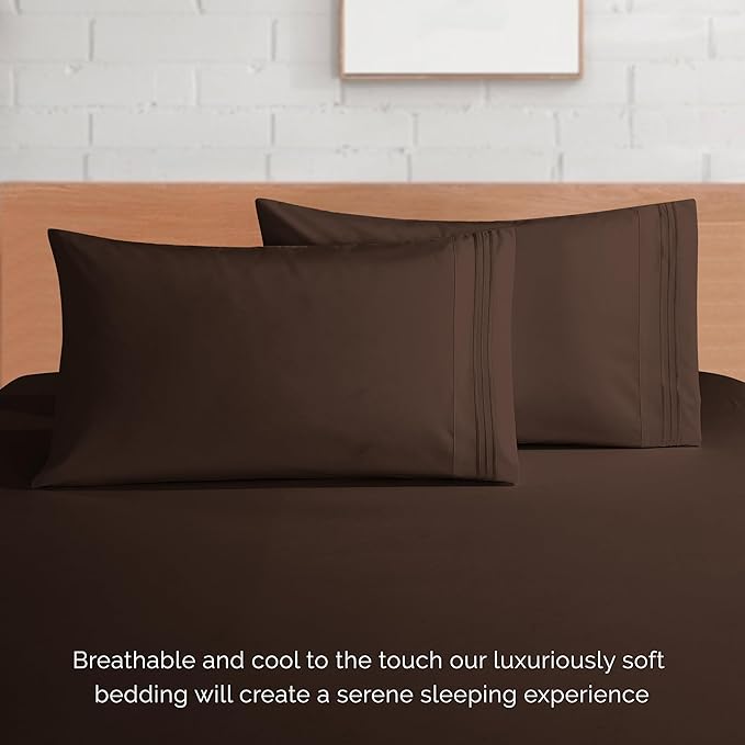 Elegant Comfort Luxurious 1500 Premium Hotel Quality Microfiber 4-Piece Sheet Set, 18-24 Inches Deep - Extra Deep Pocket Sheets - Ultra Soft 4PC Deep Pocket Sheets, King, Chocolate Brown