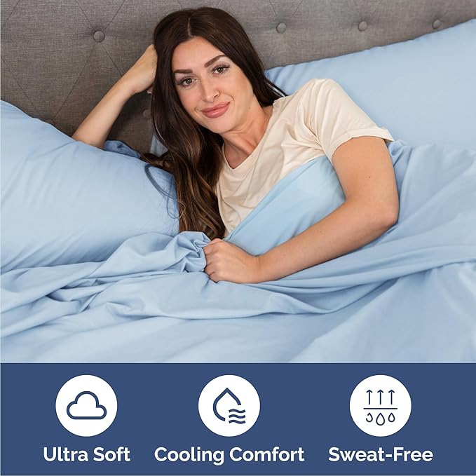 Cal King 6 Piece Sheet Set - Comfy Breathable & Cooling - Ultra Soft Hotel Luxury Bedding Set w/ 8-16 Inch Deep Pockets - 1 Flat & 1 Fitted Sheet & 4 Pillowcases - Wrinkle Free & Easy Care - Baby Blue