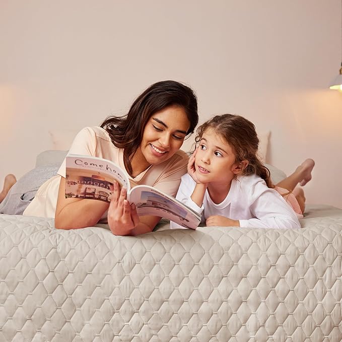 Exclusivo Mezcla Reversible California King Size Quilt Bedding Set with Pillow Shams, Lightweight Quilts Cal King Size, Soft Bedspreads Bed Coverlets for All Seasons - (Brich Beige, 112"x104")