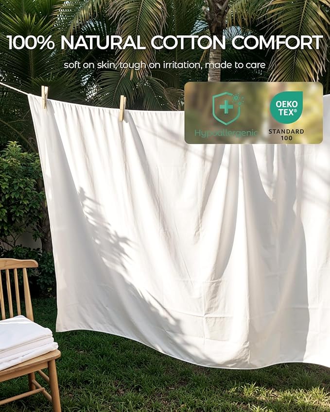 FAUNNA 100% Cotton Mattress Encasement, Bed Bug and Dust Mite Proof Mattress Protector Hypoallergenic & Antibacterial Protection, Noiseless Zippered Six-Sided Mattress Cover (Twin XL 16" Deep)
