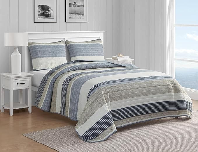 Nautica- Twin Quilt Set, Cotton Reversible Bedding Set, Dorm Room Essentials (Ridgeport Beige, Twin)