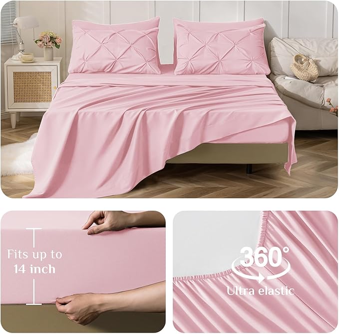 JOLLYVOGUE Full Size Comforter Sets 7 Pieces - Bed in a Bag Full for All Season, Pintuck Bedding Comforter Sets with Comforter, Flat Sheet, Fitted Sheet and Pillowcases & Shams, Baby Pink