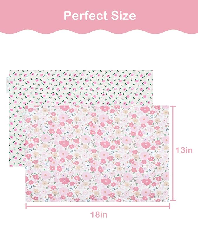 ALVABABY Toddler Pillowcases 2 Pack Organic Cotton Kids Pillow Cover Fit 13"x 18" or 14"x19" Envelope for Girl Sleepy Travel Pink Flower 2TPW38A