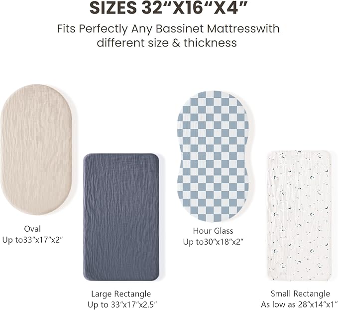 Konssy 2 Pack Muslin Bassinet Sheets for Boys, Girls, 100% Cotton Soft Breathable Fitted Bassinet Mattress Sheet, 32 x 16 inches (Navy,Cream)