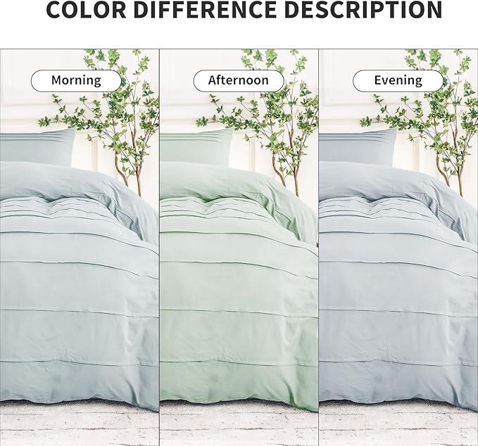 NEXHOME PRO 100% Washed Cotton Duvet Cover Full Size, Pleated Textured Duvet Cover Set Azure Blue, 3 Pieces Bedding Set with Zipper Closure, Soft, Lightweight and Breathable (80"x90", No Comforter)