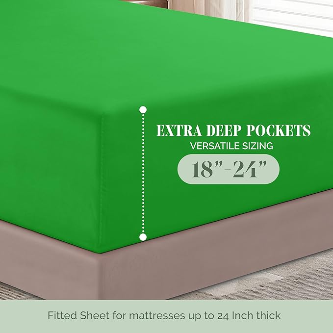 Elegant Comfort Luxurious 1500 Premium Hotel Quality Microfiber 4-Piece Sheet Set, 18-24 Inches Deep - Extra Deep Pocket Sheets - Ultra Soft 4PC Deep Pocket Sheets, Queen, Emerald Green