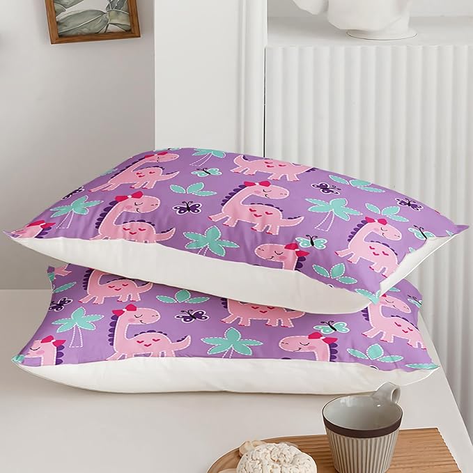 Axolotl Purple Dinosaur Comforter Set King Size,Cute Dinosaur Girls Bedding,Cartoon Dinosaurs Bedding Set for Girls Teens,Kawaii Dino Animal Kids Comforter for Boys Adults,1 Quilt 2 Pillow Cases