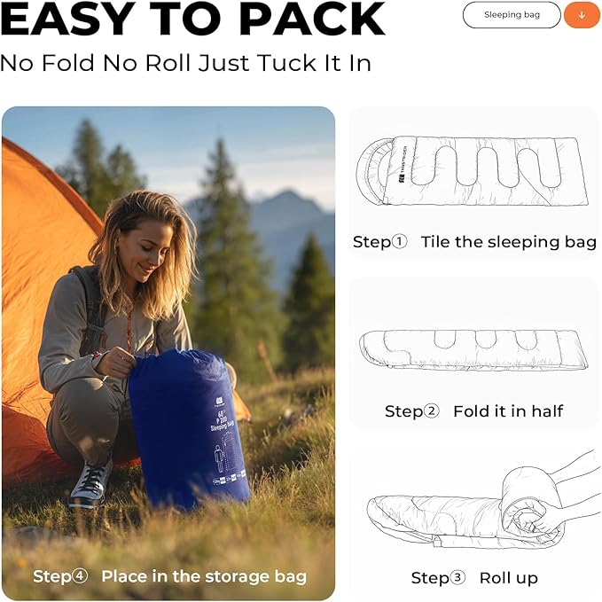 Sleeping Bags for Adults Warm Weather,Backpacking Compact Lightweight Camping Sleeping Bag with Compression Sack for Kids,Camping Essentials Gear for Hiking,Travel,Climb,Outdoor, Indoor