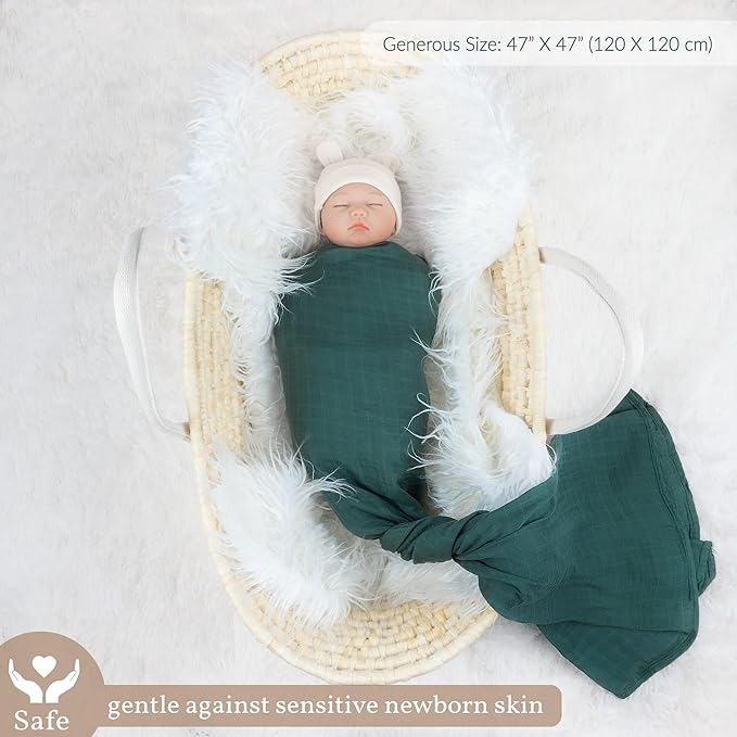 Meracorallo Muslin Swaddle Blanket Silky Soft Receiving Blanket Swaddle Wrap for Baby Boys and Girls, 47 x 47 inches, Set of 4 Solid Color, Brown Green Beige White