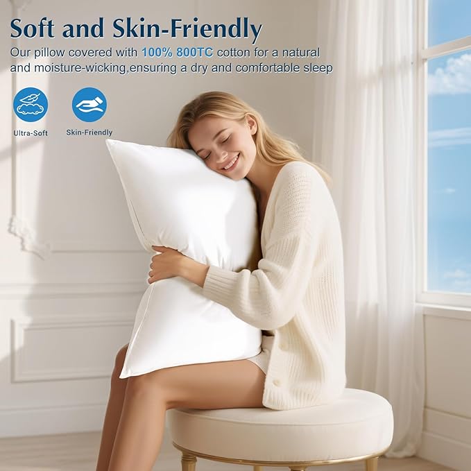Luxury Goose Feather Down Pillow, 3-Chamber 5 Star Hotel Pillow for Deep Sleep, Soft Bed Pillows for Neck Pain Relief, Perfect for Side, Back Sleepers, 100% Cotton Shell (1 Pack,King(20"x36"))