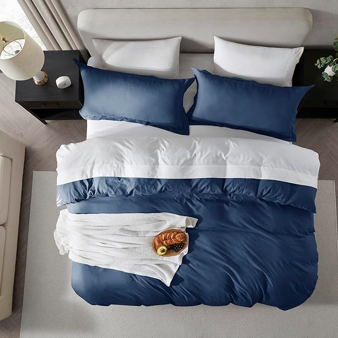 Nestl Navy Blue Duvet Cover King Size - Soft Prewashed King Duvet Cover Set, 3 Piece, with Zipper Closure, 1 Duvet Cover 104x90 inches and 2 Pillow Shams