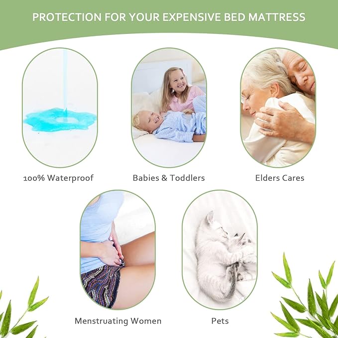 Twin XL Mattress Protector Waterproof, Viscose Cooling Jersey Extra Long Twin Size, Skin Friendly and Breathable Mattress Pad Cover with 14" Deep Pocket