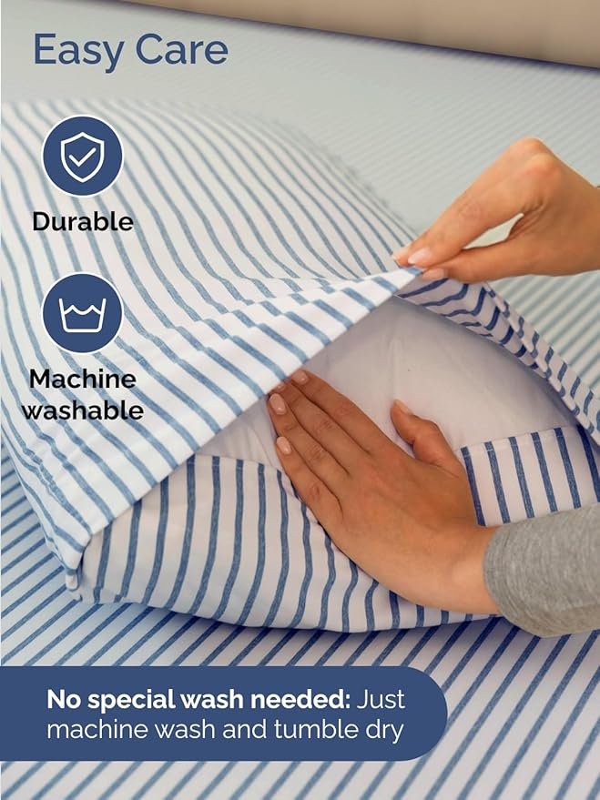 Extra Deep Queen Sheet Set - 6 Piece Breathable and Cooling Sheets - Hotel Luxury Bedding for Women, Men, Kids & Teens - Easy Secure Fit - Soft and Wrinkle Free with Extra Deep Pockets - Blue Stripes